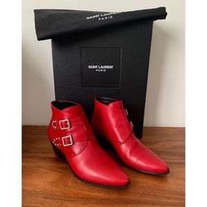 Saint Laurent Red Monk Strap Ankle Boots 38